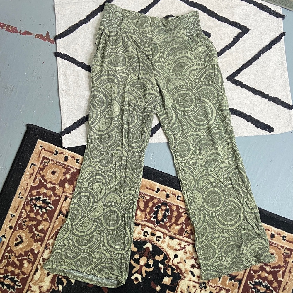 Three Dots Olive Green & Dark Green Wide Leg Pants